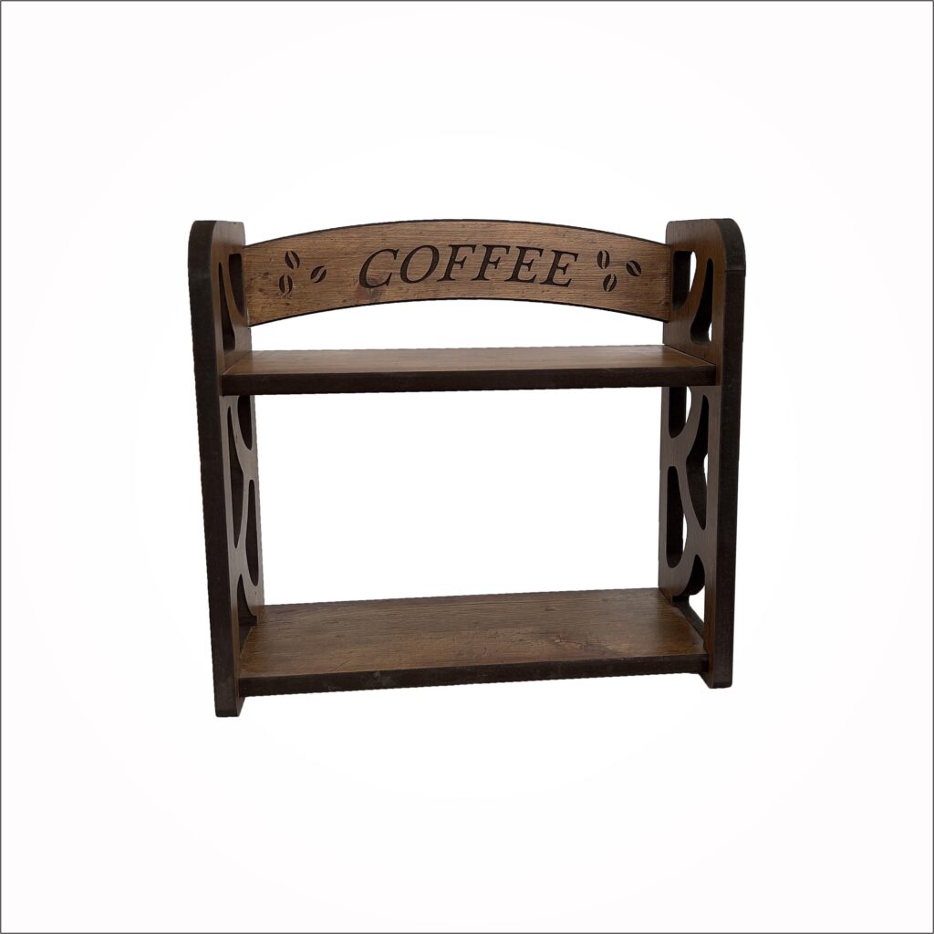 استند کافه بار چوبی یکپارچه با حکاکی نوشته Coffee - نمای کامل